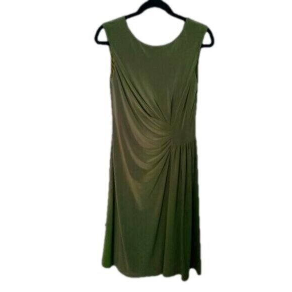 Jones & Co Olive Green Sleeveless Waist Defining Rouched Midi Dress size 8 - Picture 1 of 6